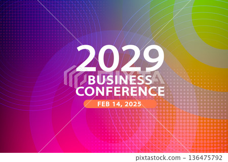 Professional business conference flyer featuring a vibrant halftone and circle aesthetic. This eye-catching template is ideal for corporate summits, digital seminars, and industry events. 136475792