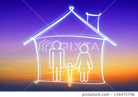 House and family with a child - insurance concept 136475796