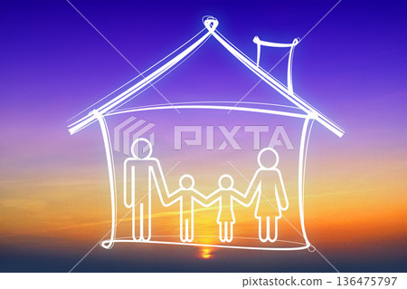 House and family with children shape - insurance concept 136475797