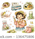 Showa Retro Spring Children's Illustration Set (Transparent Background) 136475806