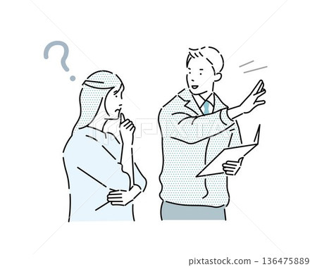 圖說：一位身著工作服的商人正在向客戶解釋估價——銷售——合約——憂慮的女士——心存疑慮的女士 136475889