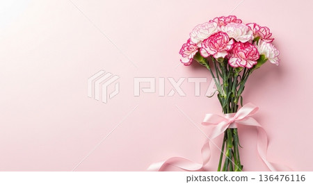 Carnation bouquet material decorated on a pink background 136476116