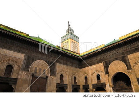 Bouinania Madrasah 2 in the old city of Fez, a World Heritage Site in Morocco 136476152