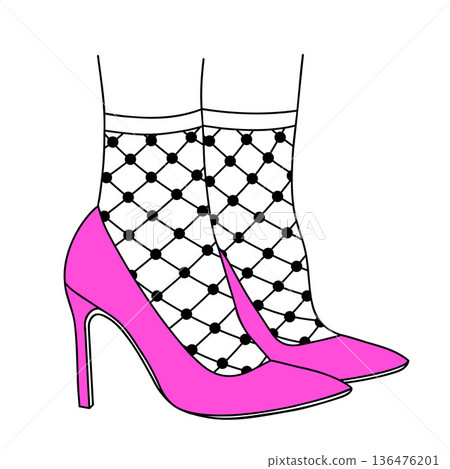 Bright Shoes Paired with Vintage Fishnet Lace Socks in Stylish Retro Fashion Bright Shoes Paired with Vintage Fishnet Lace Socks in Stylish Retro Fashion 136476201