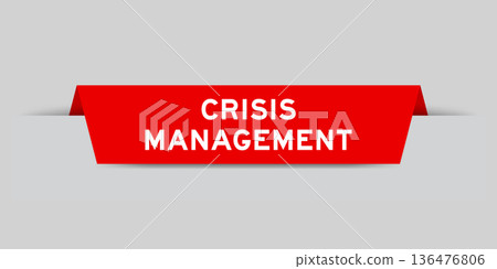 Red color inserted label with word crisis management on gray background Red color inserted label with word crisis management on gray background 136476806
