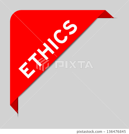 Red color of corner label banner with word ethics on gray background Red color of corner label banner with word ethics on gray background 136476845
