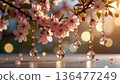 Cherry blossom drops clad in light 136477249