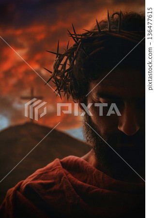 Jesus Christ Portrait with crown of thorns Jesus Christ Portrait with crown of thorns 136477615
