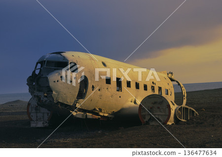 Wreck of an airplane stranded Wreck of an airplane stranded 136477634
