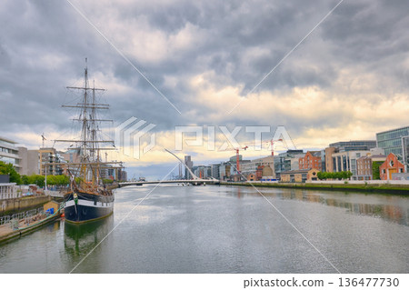 Dublin, Ireland - July 26, 2020 Cityscape  and river 136477730