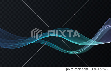 Abstract blue teal flowing wave on dark background 136477822