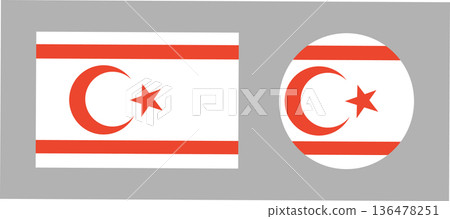 Northern Cyprus rectangular, round country flag badges set. Turkish Republic of Northern Cyprus flag rectangle, circle icons. National Northern Cyprus circular button, banner, background. 136478251