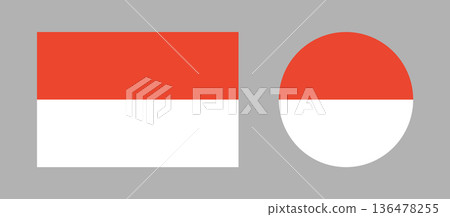 National round, rectangular flag of Indonesia badges. Set of circle, rectangle shape buttons Indonesian flag collection. 136478255