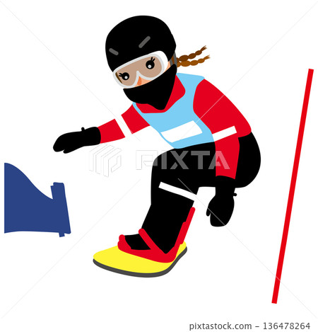 Illustration of a girl competing in a winter sports competition - Snowboard Cross 02 Illustration of a girl competing in a winter sports competition - Snowboard Cross 02 136478264