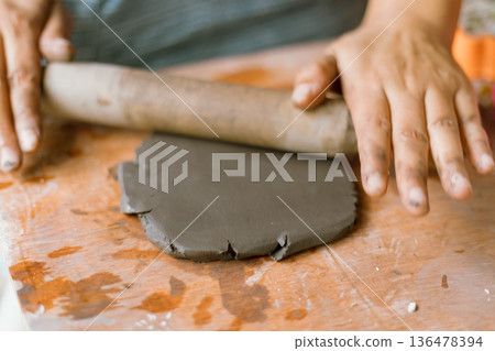 The process of creating pottery. The process of creating pottery. 136478394