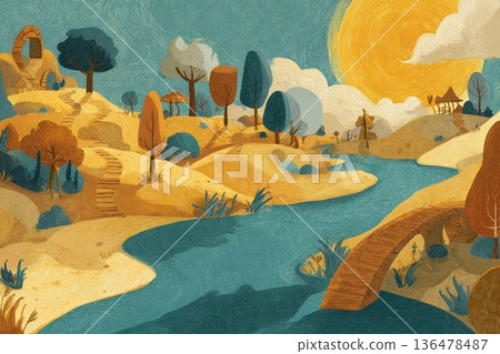 Dreamy Landscape of Vibrant Colors Revealing a Child's Imagination Generative AI 136478487