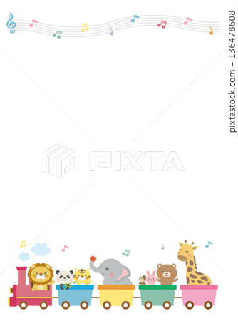 可愛的動物搭乘火車背景框(直版) 可愛的動物搭乘火車背景框(直版) 136478608