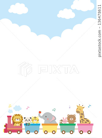 Cute background frame of animals riding a train (vertical) 136478611