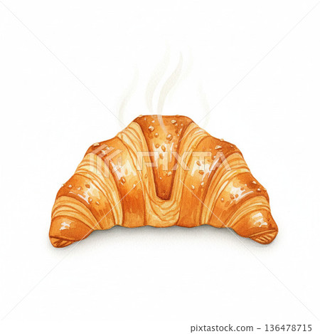 麵包烘焙系列：白色背景的牛角麵包插圖，展現了其酥脆的層次感。 136478715