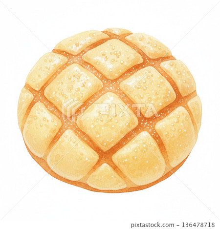 Bread and Bakery Series: Cute lattice pattern melon bread white background illustration material 136478718