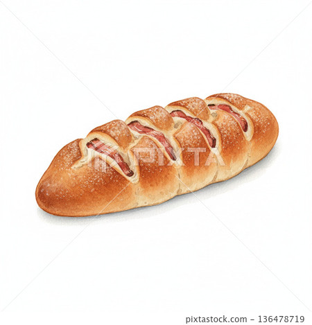 Bread and bakery series: White background illustration of bacon epi in the shape of an ear of wheat 136478719
