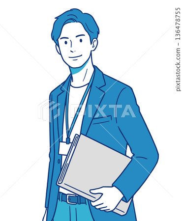 Business man with name tag strap holding documents, staff and person in charge illustration Business man with name tag strap holding documents, staff and person in charge illustration 136478755