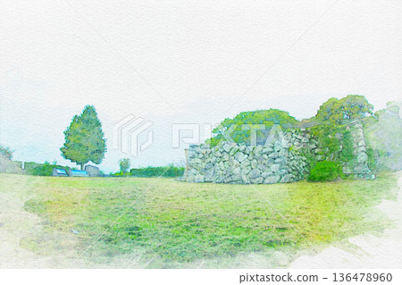 三重縣玉木町玉丸城天守閣遺址的水彩畫 136478960