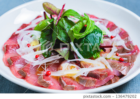 Yellowtail carpaccio Yellowtail carpaccio 136479202