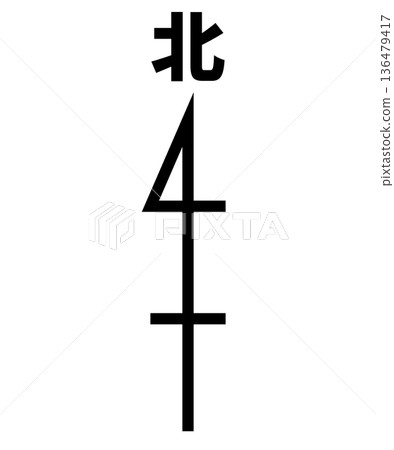 North direction icon with an up arrow and the Japanese character "north". North direction icon with an up arrow and the Japanese character "north". 136479417