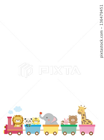 可愛的動物搭乘火車背景框（直版） 136479451
