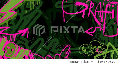 Urban hiphop or rap street art graffiti background 136479639