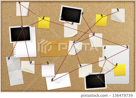 Detective investigation board with crime evidence Detective investigation board with crime evidence 136479739