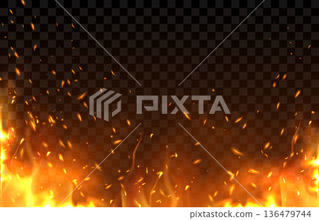 Fire with flying sparks, light of burning flame bg Fire with flying sparks, light of burning flame bg 136479744