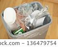 Plastic Packaging and Empty Containers in Domestic Waste Bin Indoor 136479754