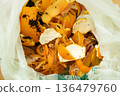 Organic Bio Waste in Garbage Bag for Compost and Recycling 136479760