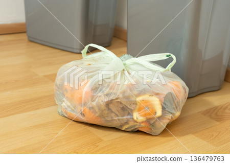 Organic Bio Waste in Garbage Bag for Compost and Recycling Organic Bio Waste in Garbage Bag for Compost and Recycling 136479763