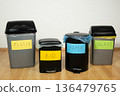 Set of Different Recycling Bins for Plastic Paper Bio Glass 136479765