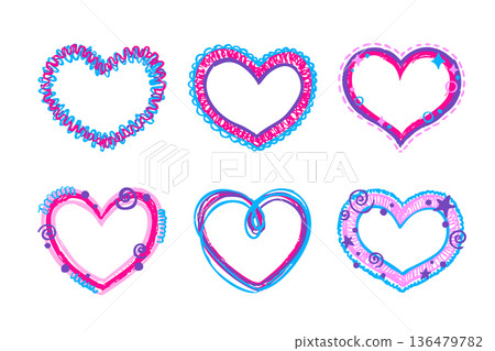 Doodle crayon heart shape frames set Doodle crayon heart shape frames set 136479782