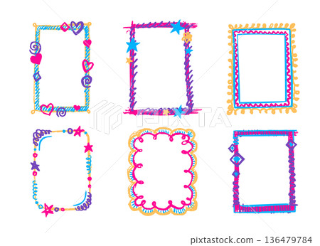 Childish doodle crayon frames set Childish doodle crayon frames set 136479784