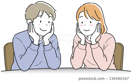 年輕男女托著下巴 年輕男女托著下巴 136480167