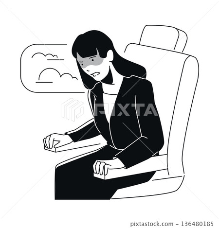 Fear of Flying - Black and White Flat Design Illustration Fear of Flying - Black and White Flat Design Illustration 136480185