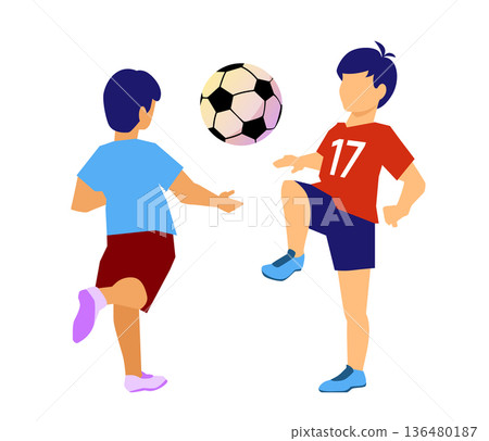Kids playing football - colorful flat design style illustration Kids playing football - colorful flat design style illustration 136480187