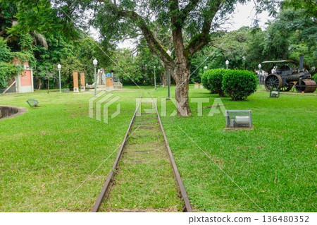Pocos de Caldas, MG, Brazil: old train track and locomotive in center of town 136480352