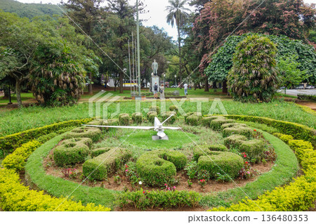 Floral clock in the city square of Pocos de Caldas, Minas Gerais state, Brazil 136480353