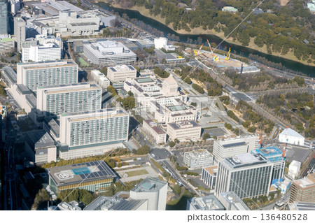 Aerial view of the area around the National Diet Building 136480528