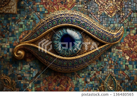 Symbolic Amulet Featuring the Eye of Fatima Adorned With Intricate Design Details Generative AI 136480565