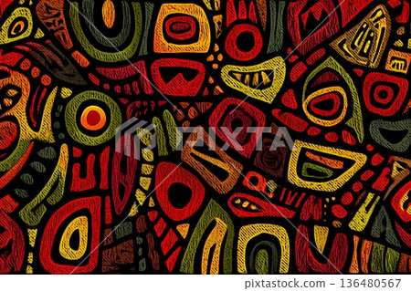 Vibrant Tribal Patterns Celebrating African Heritage in Intricate Designs Generative AI 136480567