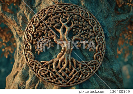 Exploring the Intricate Beauty of the Tree of Life Carved in Nature's Embrace Generative AI 136480569