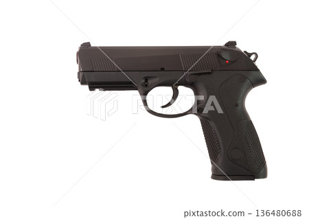 Semi automatic pistol model isolated on white background 136480688