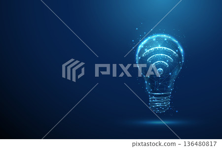 Abstract blue glowing light bulb with green plant inside 136480817